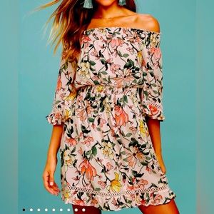 Lulu’s Blush Pink Floral Print Off-the-Shoulder Dress size Small NWT